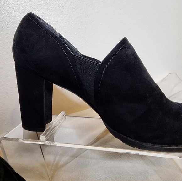 Stuart Weitzman Black Suede Leather Slip On Heels Traction Luxury Designer - Picture 7 of 14